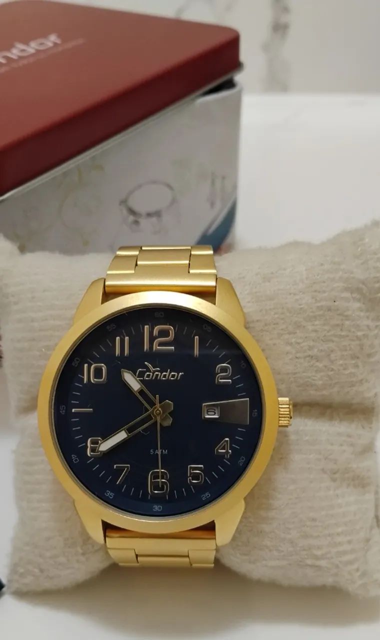 Relógio Condor (MSCOA16) Troca Pulseira Dourada e Silicone Azul 3 ATM - Foto 3