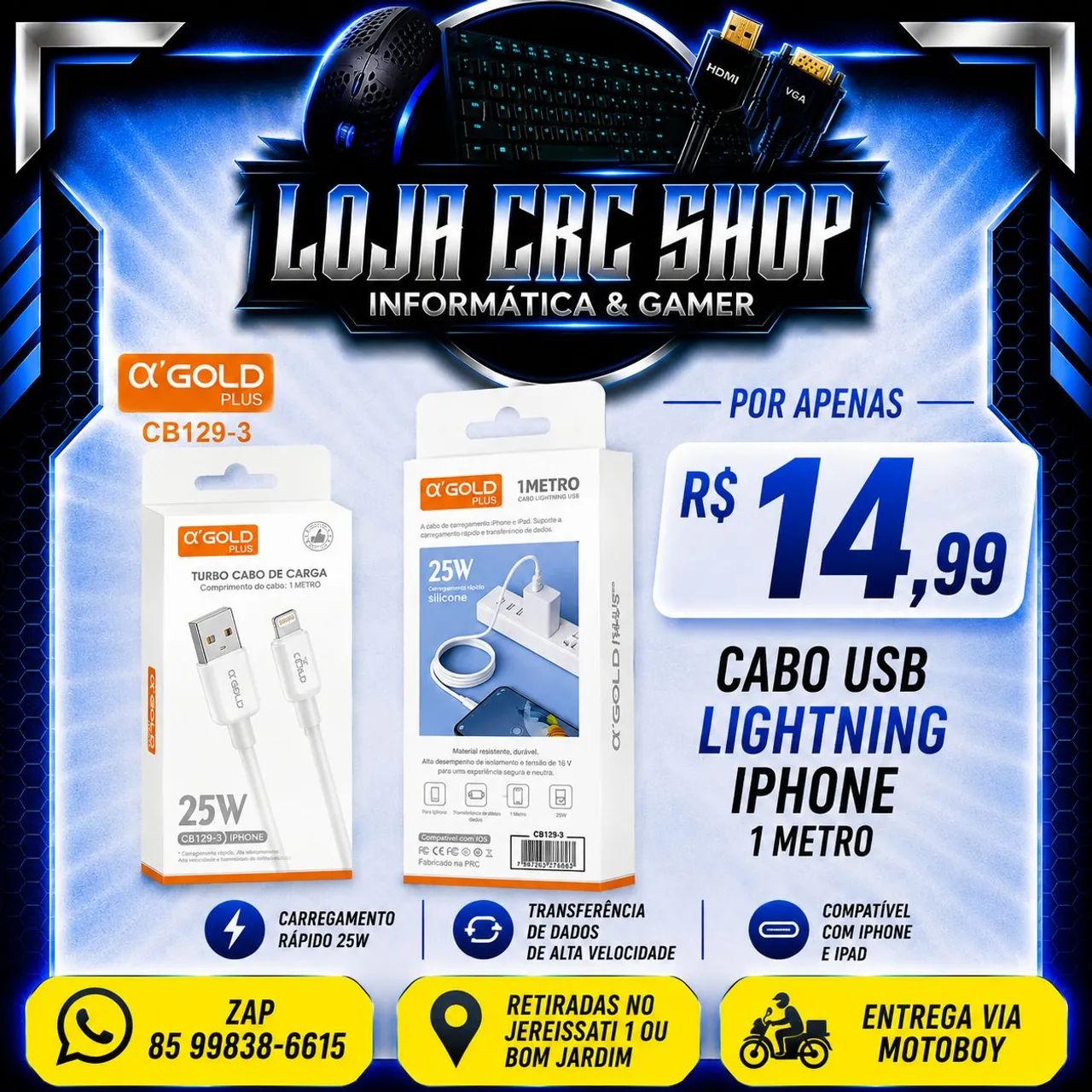 Cabo Usb Lightning aGold 1 Metro iPhone