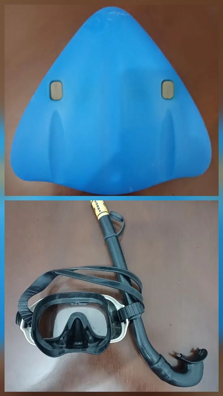 KIT DE MÁSCARA E SNORKEL DA MARCA COBRA. BRINDE: FLUTUADOR DE MÃO ("Pegar Jacaré"), AZUL. - Foto 2