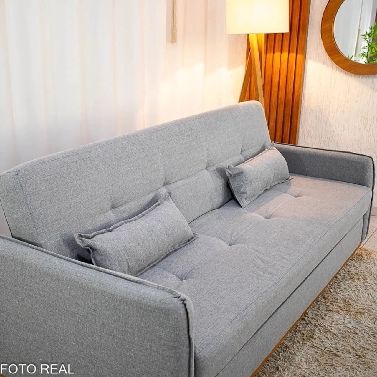 Sofá Cama Casal com Baú Linho Cinza 2275 - Larg. 2.05m rf87 - Foto 4