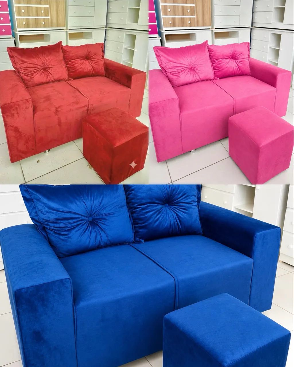 kit Sofá 2 Lugares + Puff (Entrega Grátis)