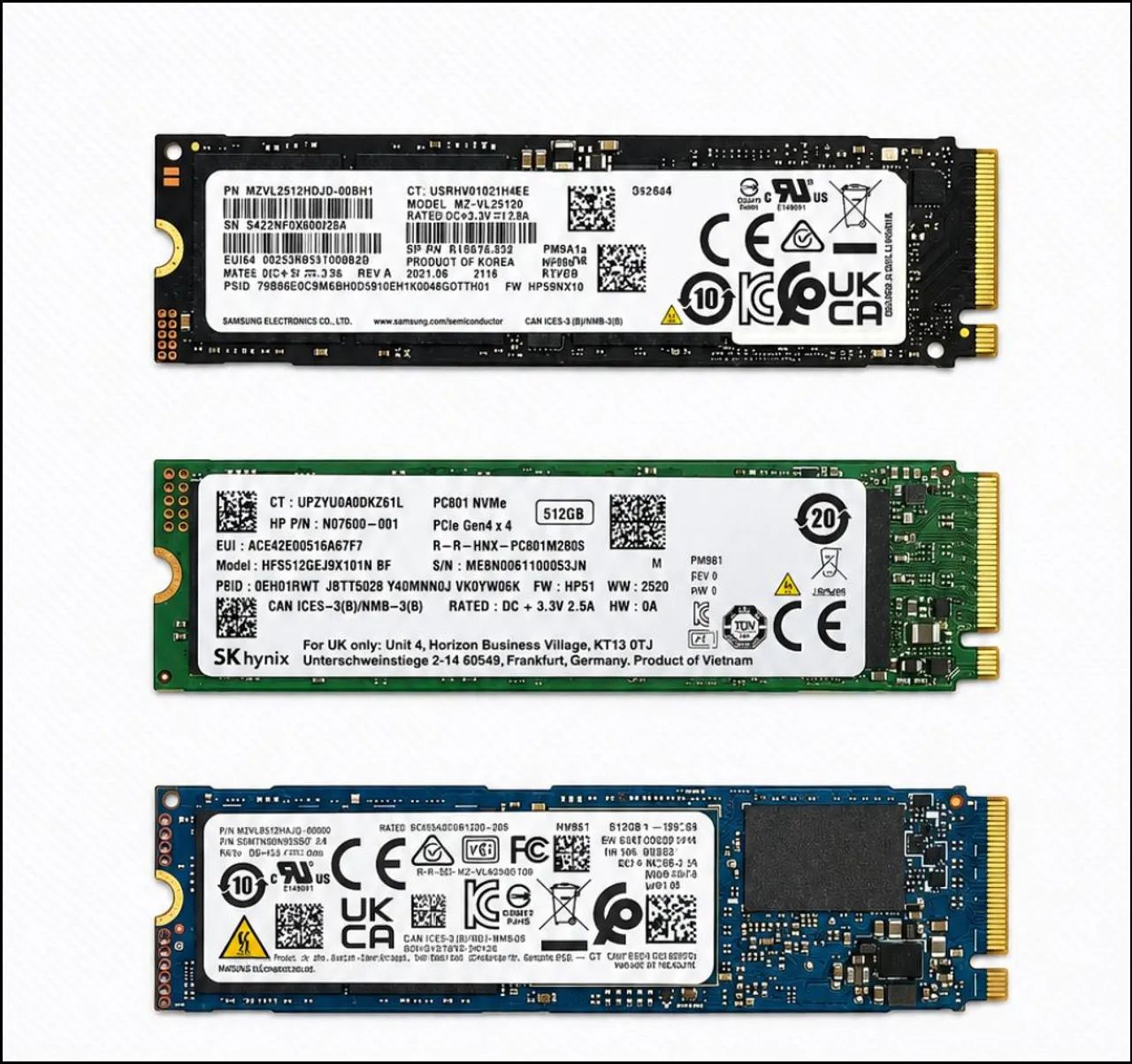 Kit 3 SSD NVMe M.2 512GB Samsung SK Hynix Kioxia Gen4 Novos