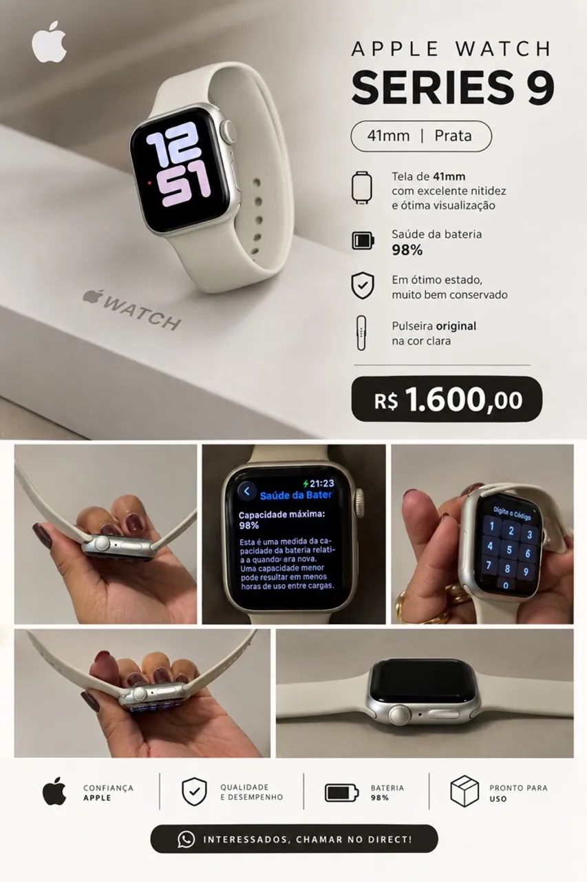 Apple Watch séries 9 prata 41mm - Foto 2