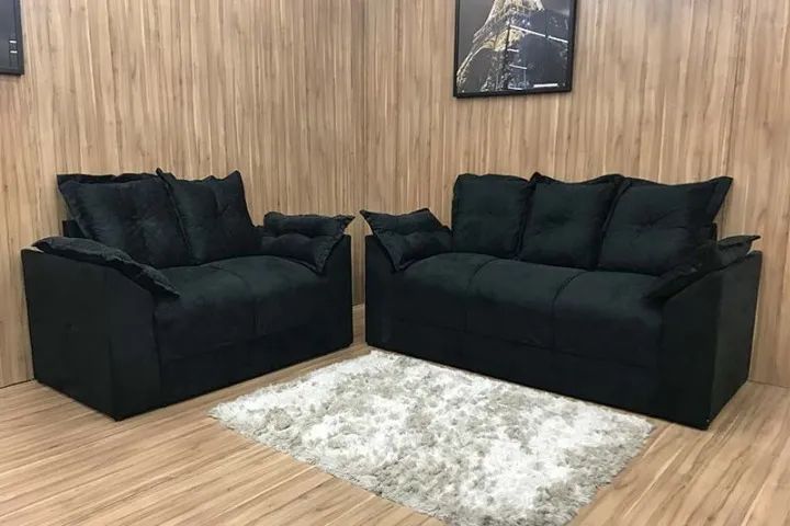 Conjunto Sofá 2x3 Lugares Paris Sued Preto - Entrega Rápida! 