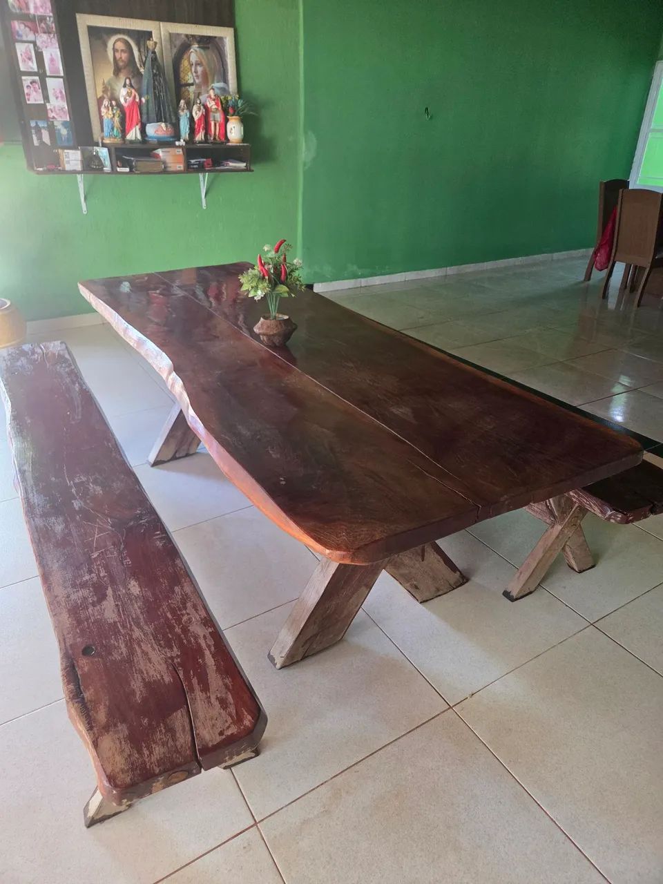 Mesa e banco de madeira rústica  - Foto 3