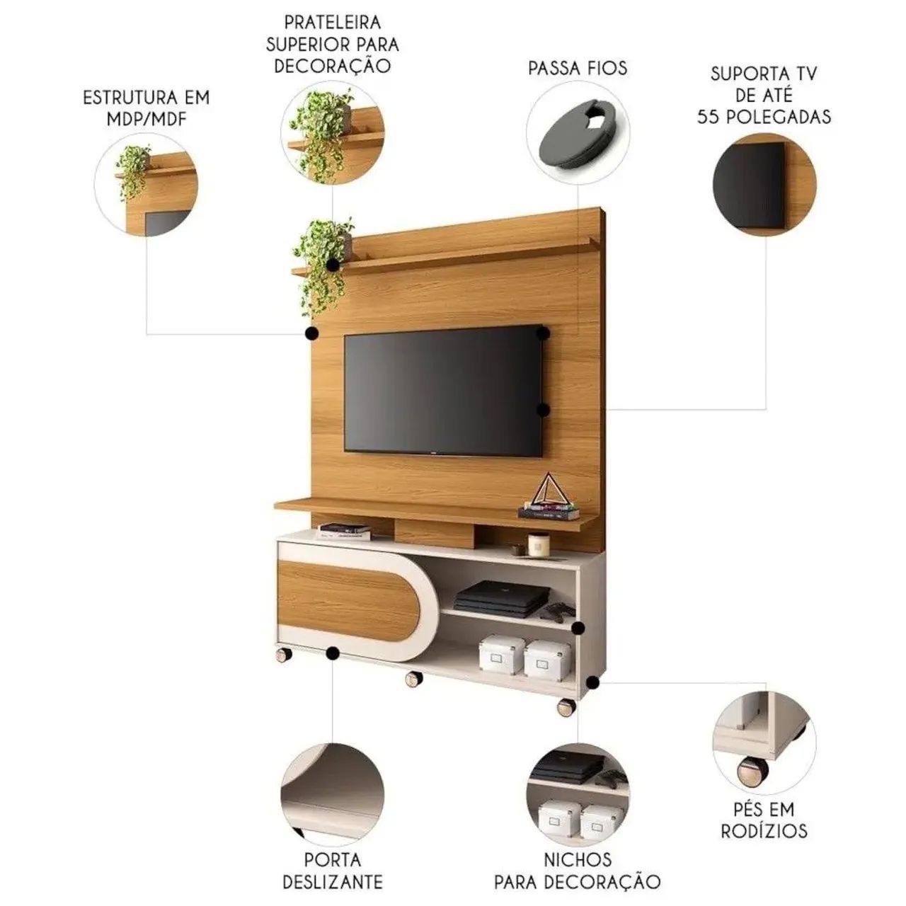 Estante Home TV 55 Polegadas Hb Orbis Cinamomo/Off White - Foto 2