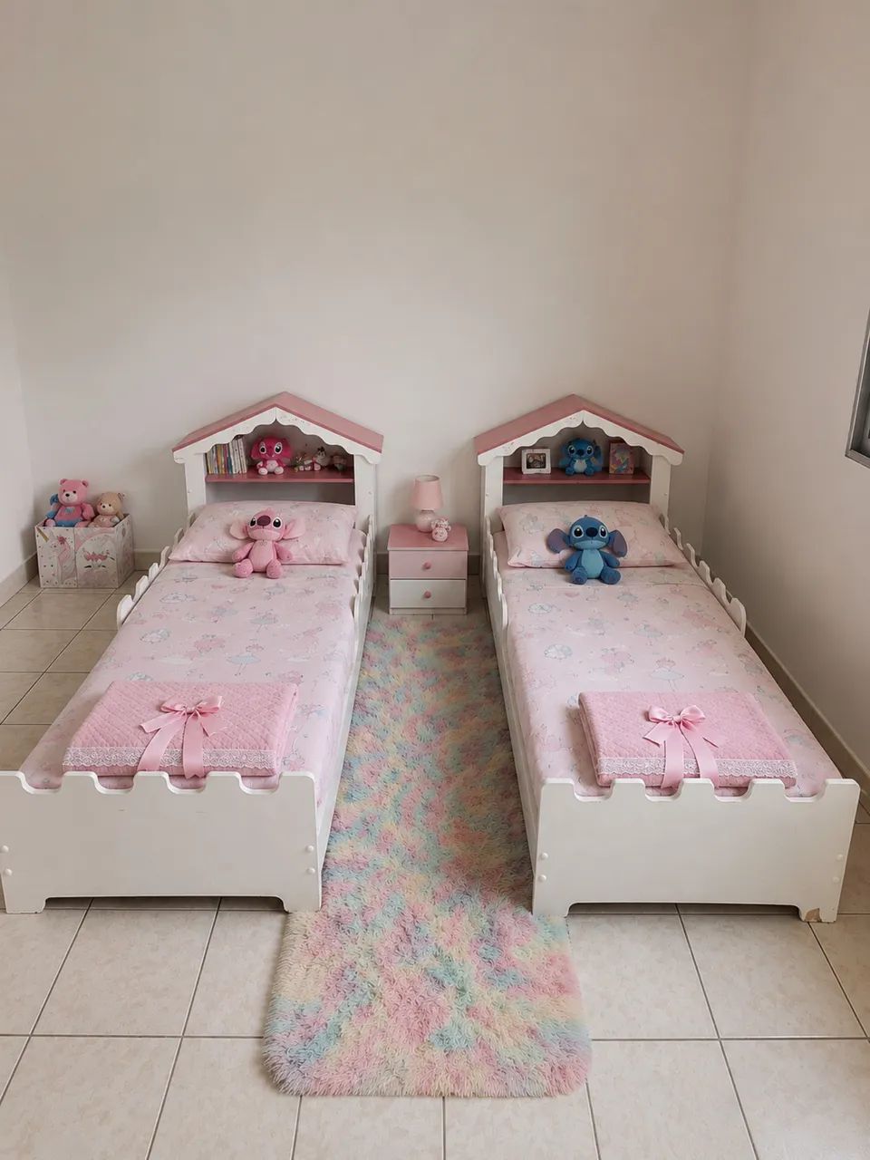 DUAS CAMAS INFANTIS COR ROSA COM BRAÇO À VENDA 