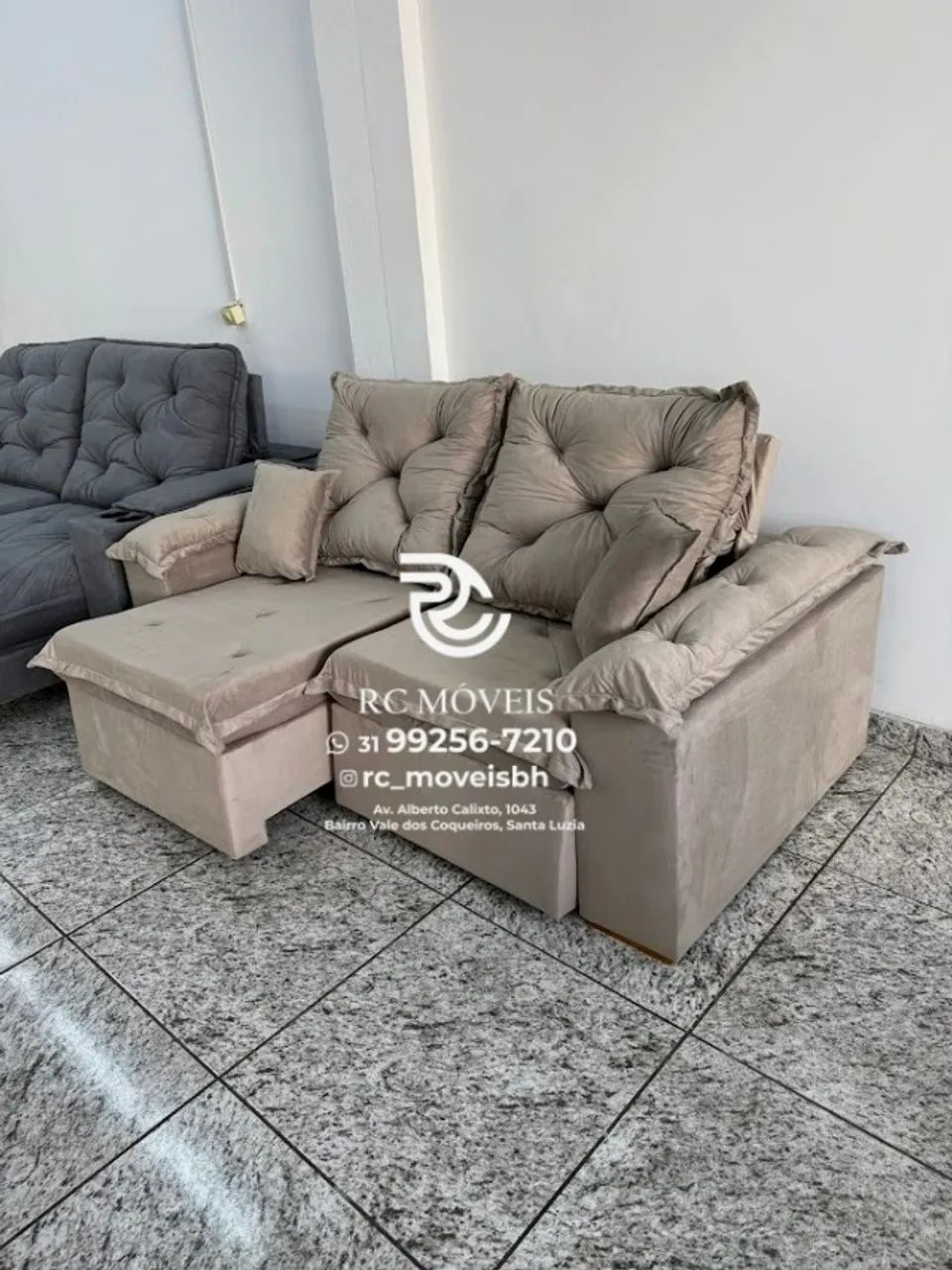 Sofá Retrátil e Reclinável 2m pillow 16cm  - estofamento tecido veludo - Foto 3