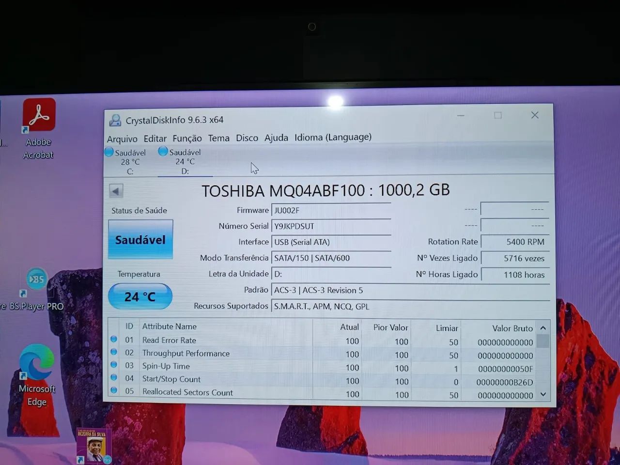 HD 1 TB Toshiba 100% Saudável -  Com Case e Cabo USB 3.0 - Foto 3