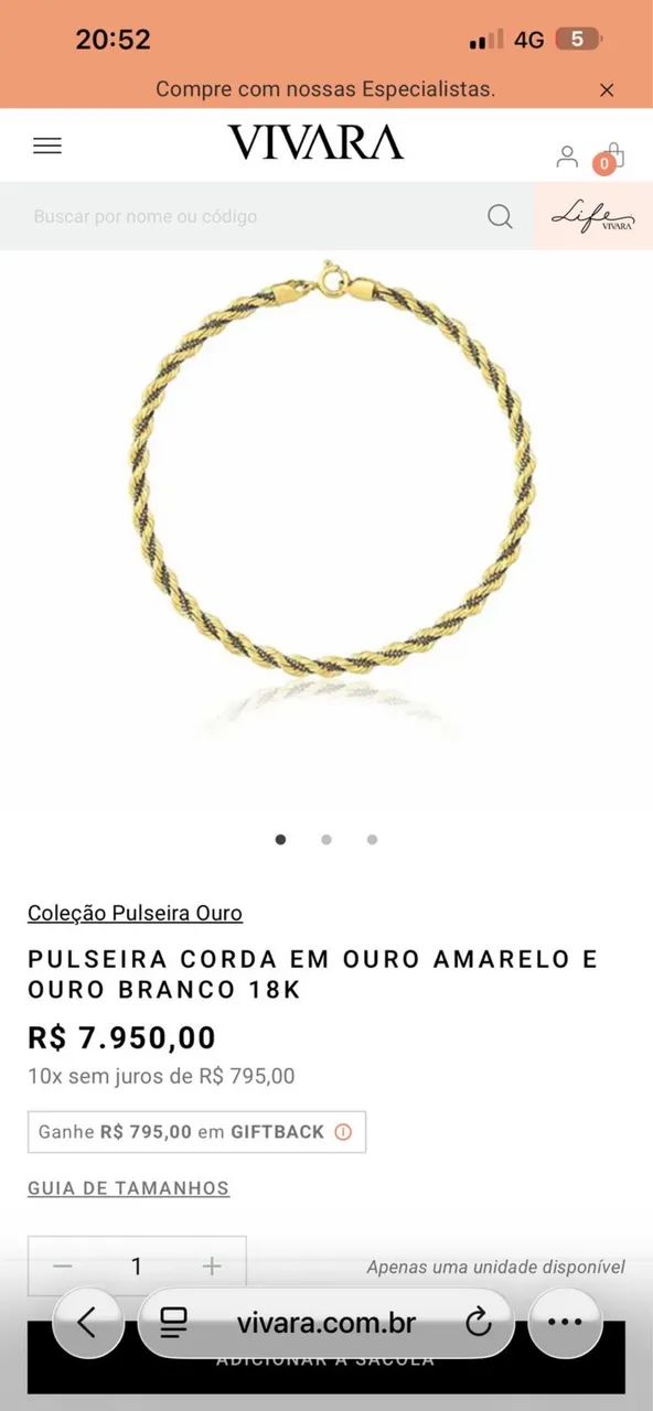 Pulseira de ouro e ouro branco 