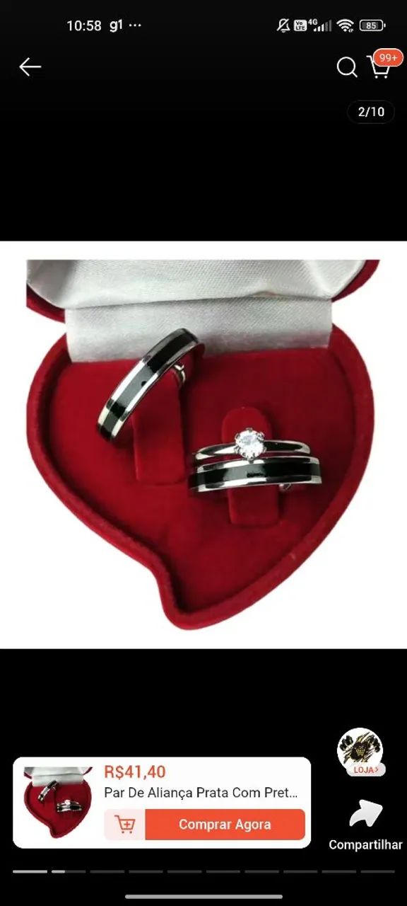 Anel aliança/namoro prata com preto