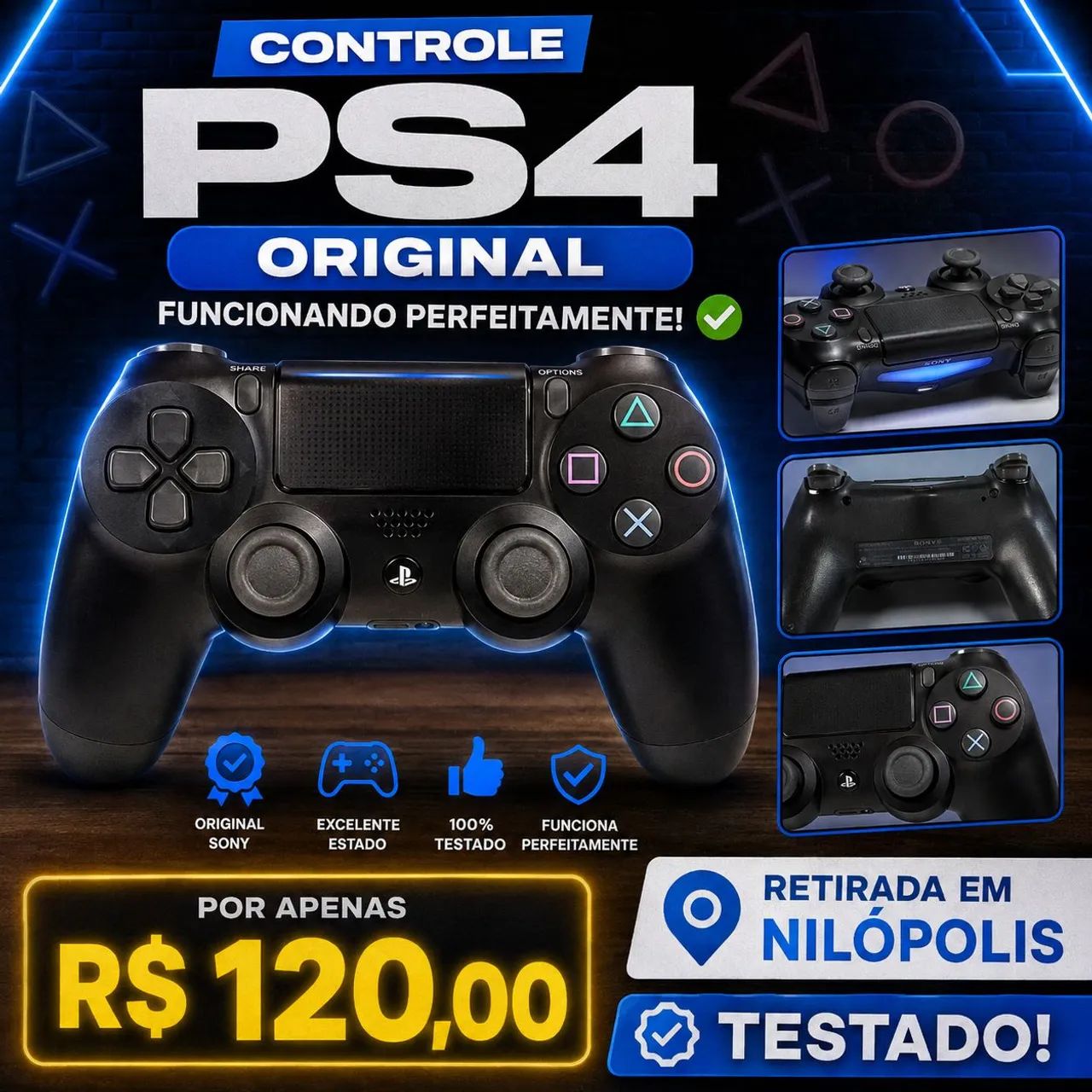 Controle Para PS4 Original Funcionando Perfeitamente Testado 