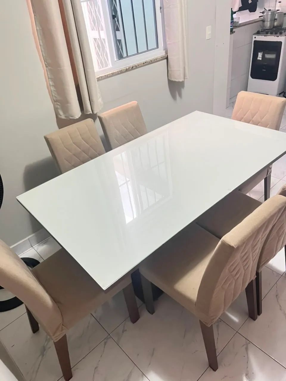 Mesa de jantar Modesa 6 cadeiras, tampo de vidro  - Foto 2