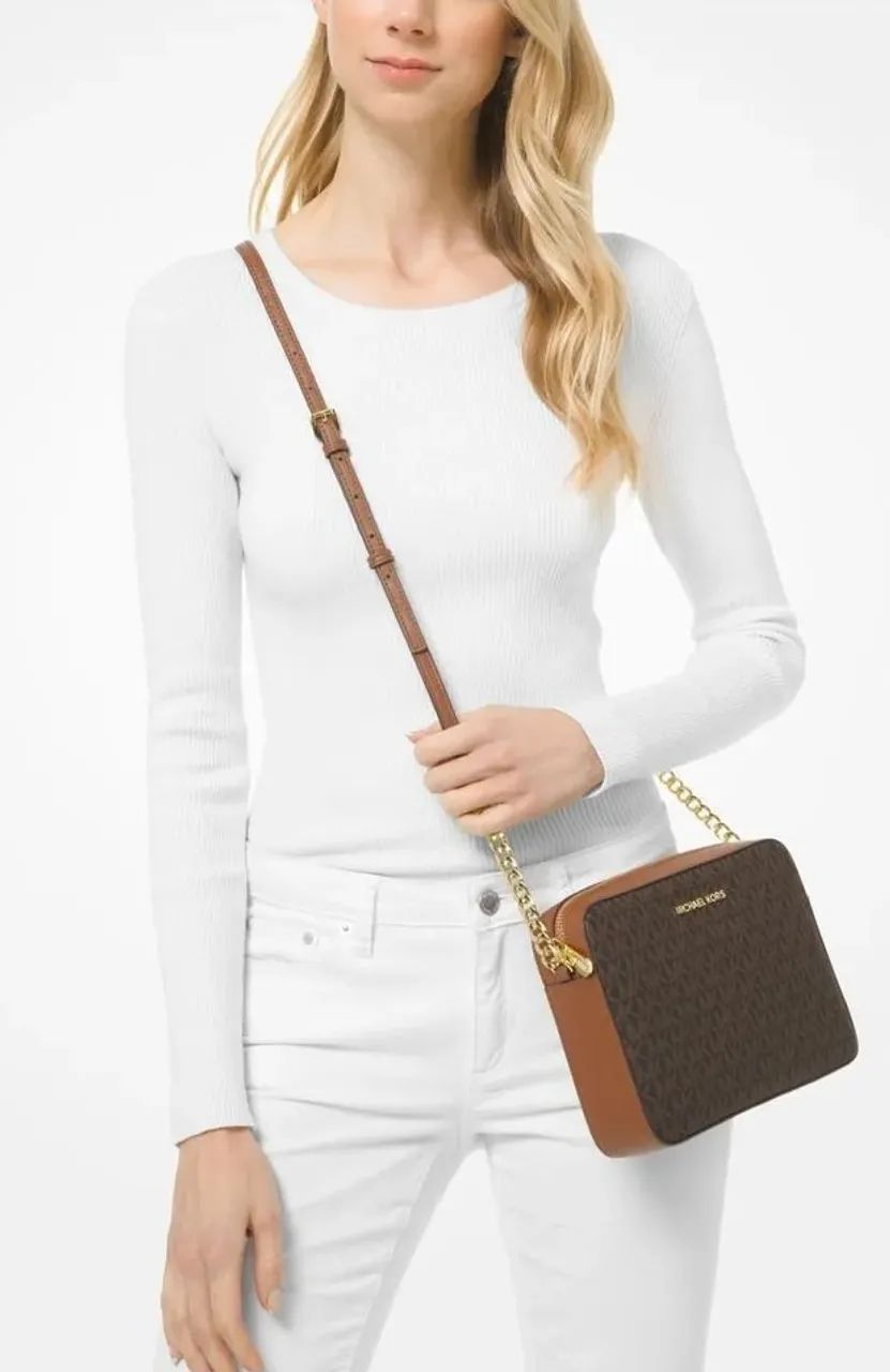 Bolsa Transversal Jet Set Logo Michael Kors Marrom - Foto 2