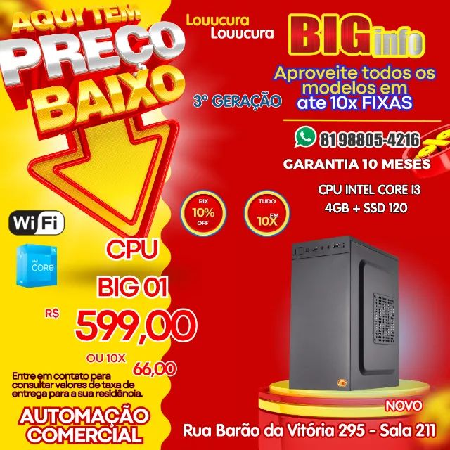 Computador Intel Core I3 Ssd 120gb 4gb - Em ate 10x Fixas 