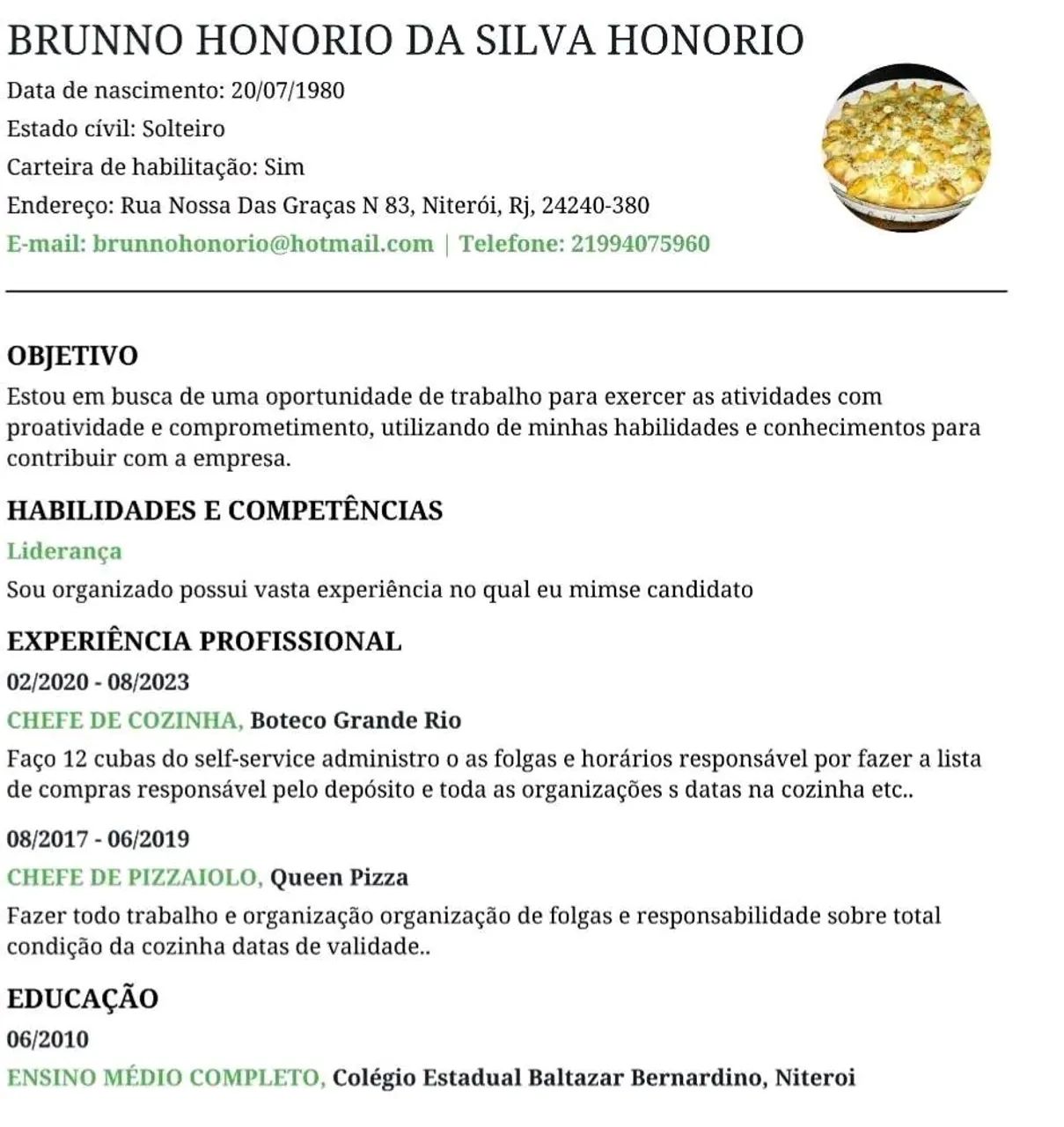 Pizzaiolo e cozinheiro 