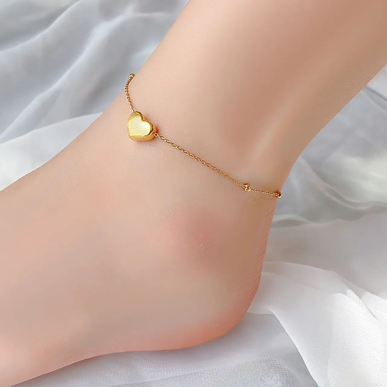 Conjunto Colar e Tornozeleira Coração Ouro 18k - Qualidade e Brilho - Foto 5