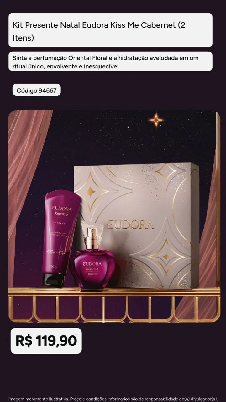 Kit Presente Natal Eudora Kiss Me Cabernet (2 Itens)