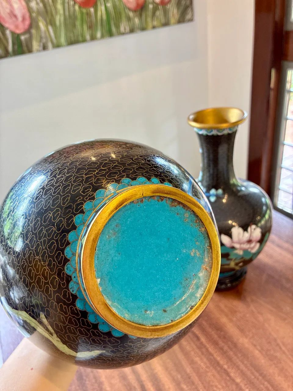 Antigo par de vasos Chineses Cloisonné - Foto 4