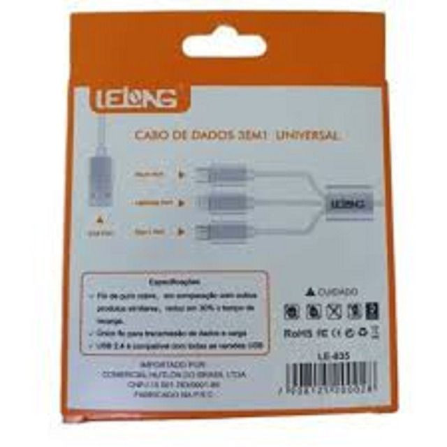 Cabo USB 3 em 1 para V8 Type C e iOS 1M Lelong - LE-835 - Foto 2