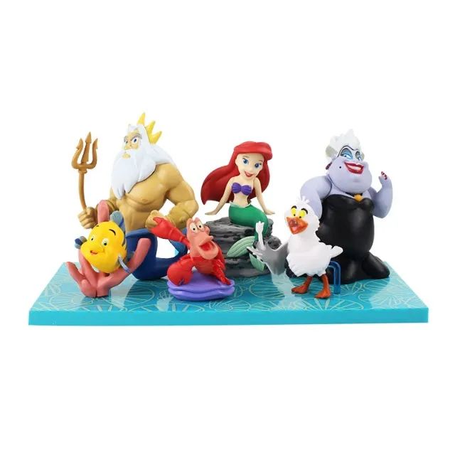 Bonecos Pequena Sereia Ariel Úrsula Rei Tritão Disney 6pcs