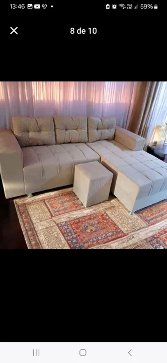 Sofá cheyse 3 lugares mais puff de brinde entrega grátis