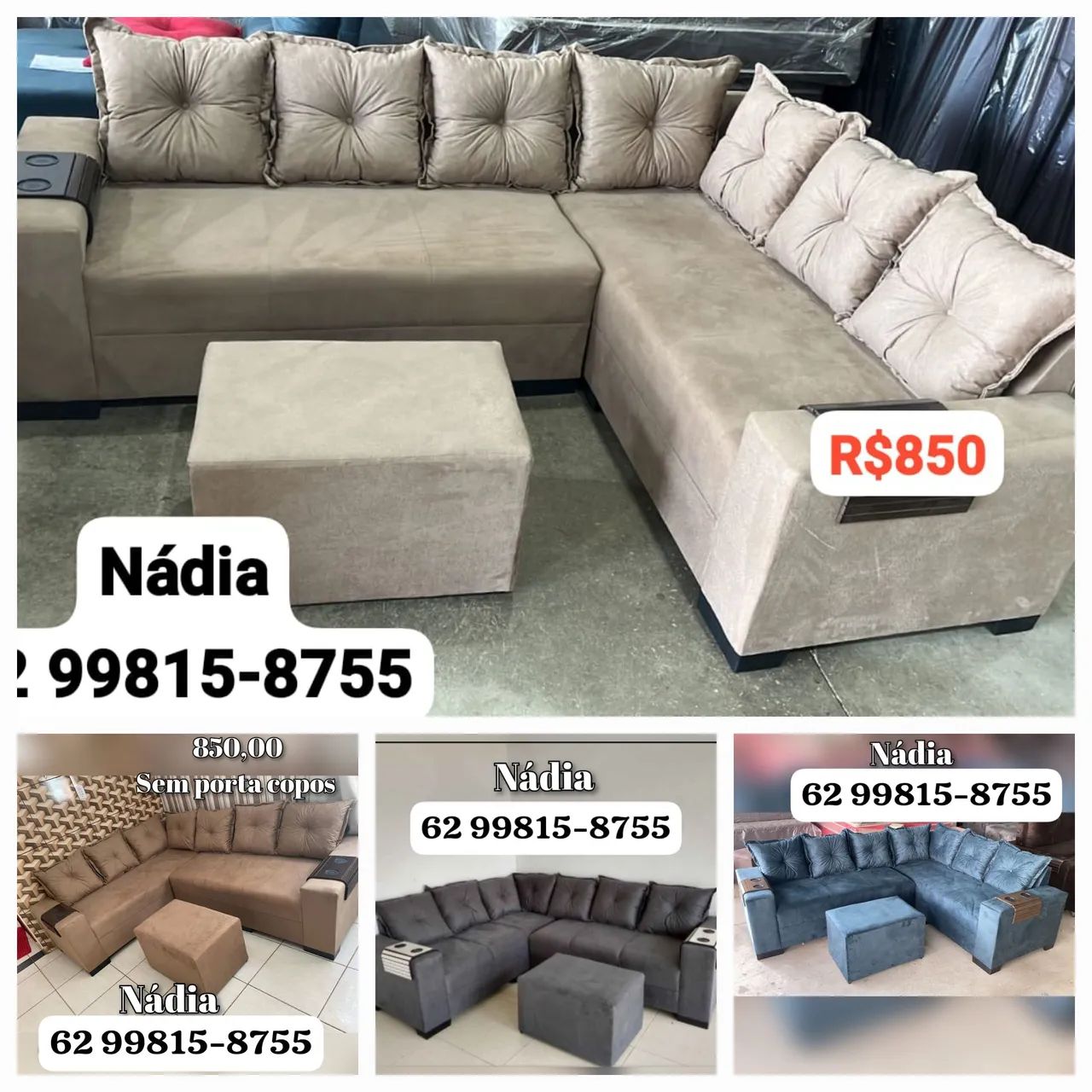 Sofá de canto com puff  - Várias cores