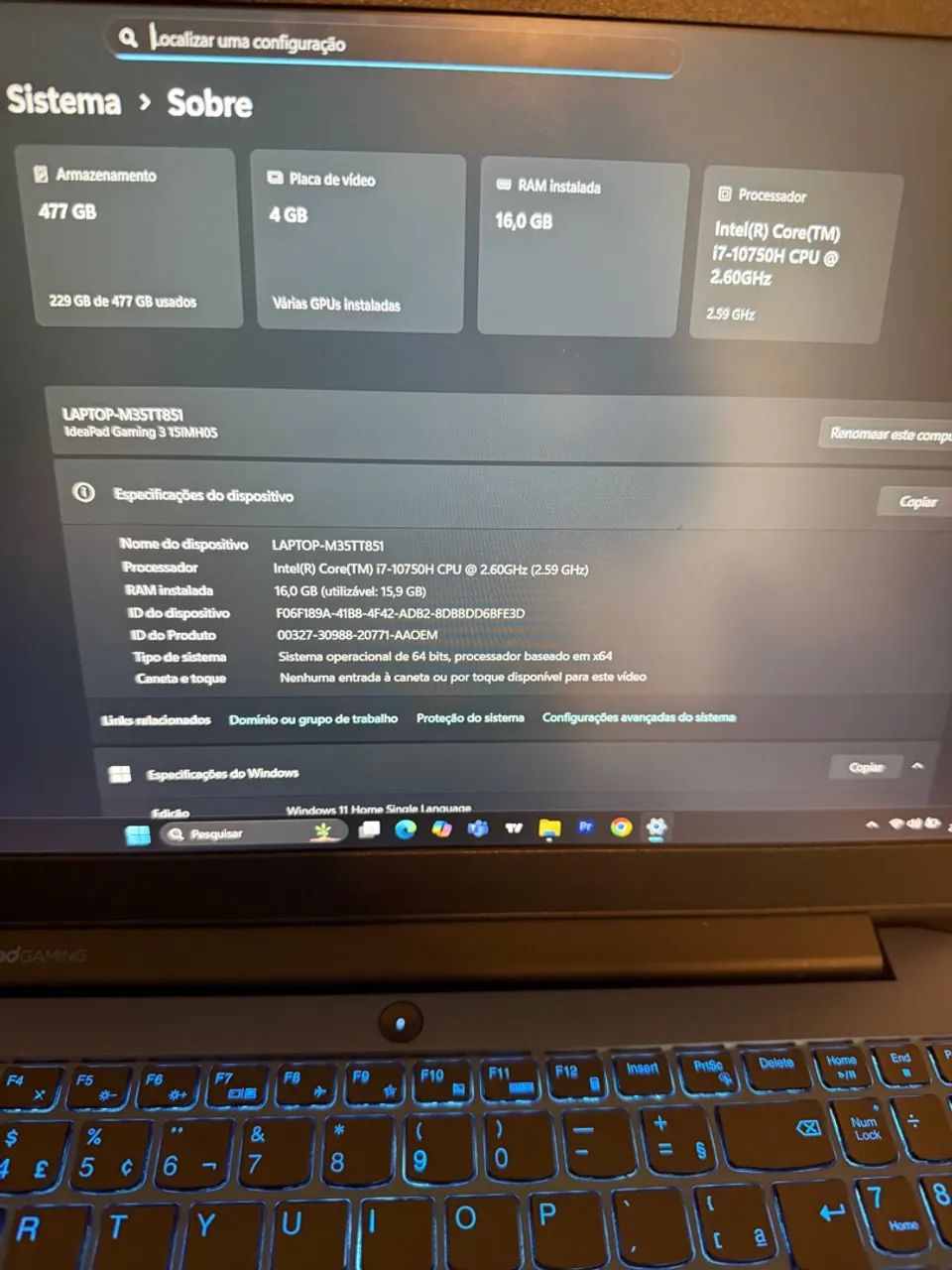 Notebook Gamer Lenovo Gaming 3i processador i7 - Foto 5