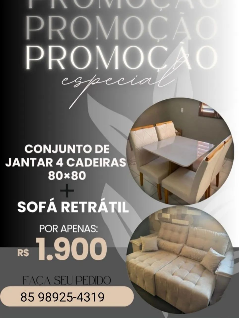 Promoção Conjunto Jantar 4 Cadeiras + Sofá Retrátil