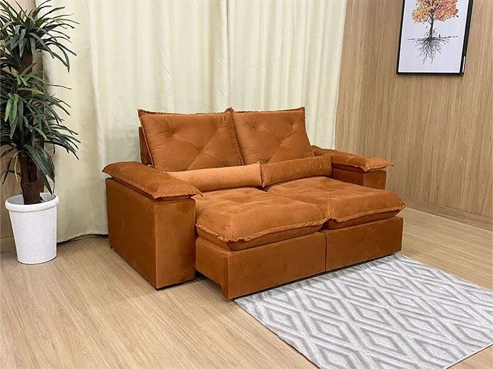 Sofá Retrátil 2 Lugares 180cm Veludo Terracota 