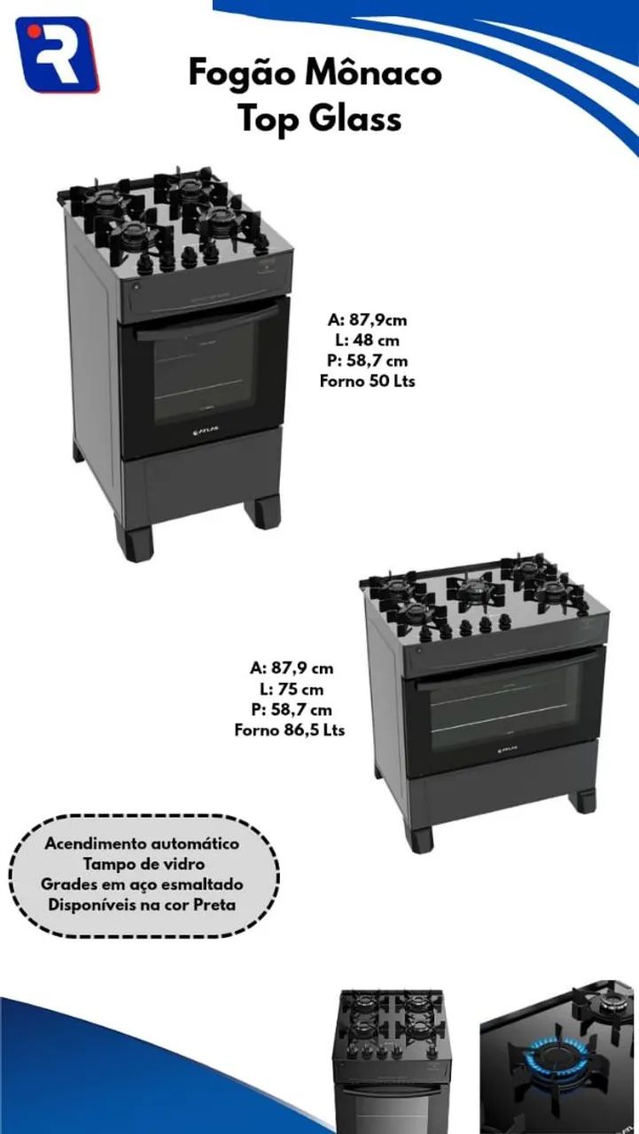 Fogão 4 e 5 bocas mesa de vidro 