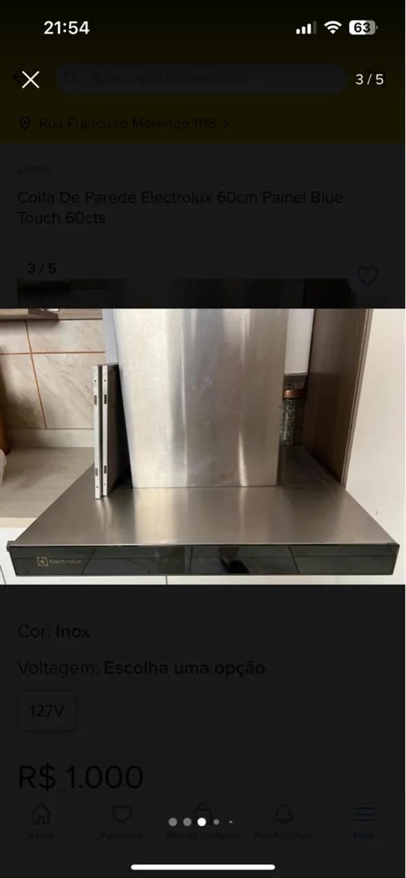 Coifa de Parede Electrolux 60cm Painel Blue Touch