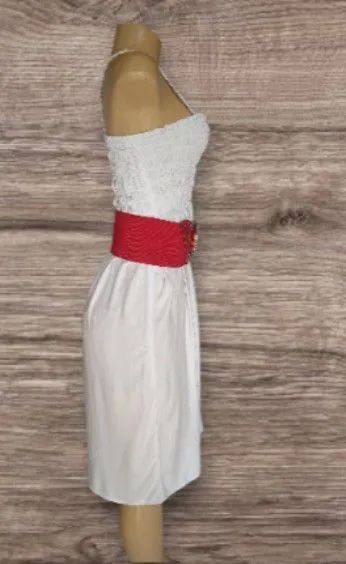 Vestido branco+cinto Largo vermelho - Foto 3