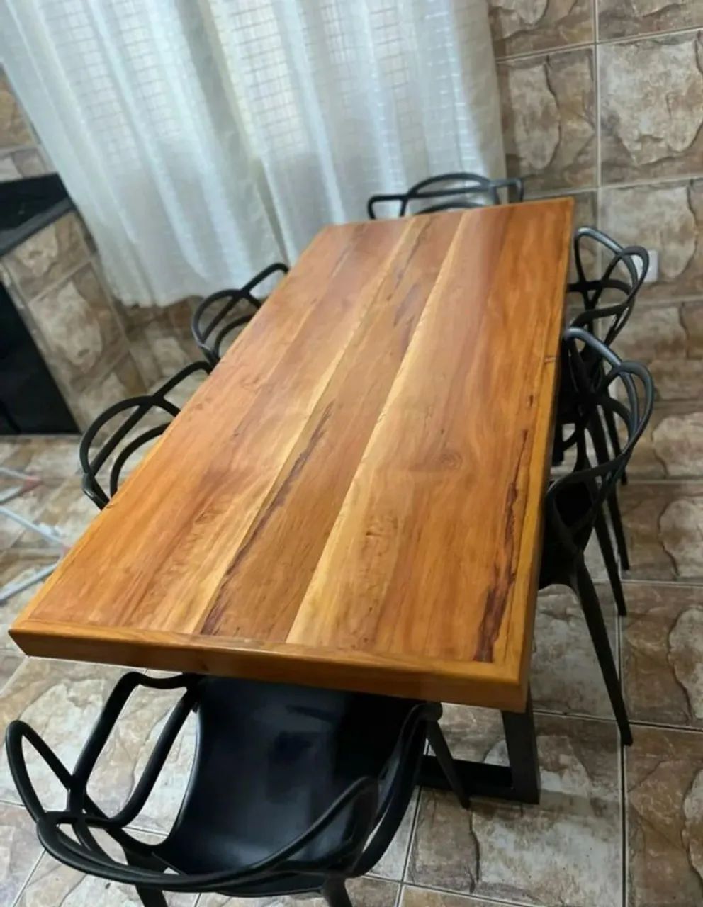 Mesa base indústrial com tampo de peroba rosa. - Foto 4