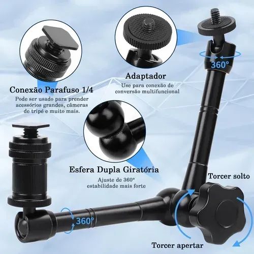 Braço Articulado (11 Polegadas/ 28cm) para câmera, Led e monitor - Foto 4