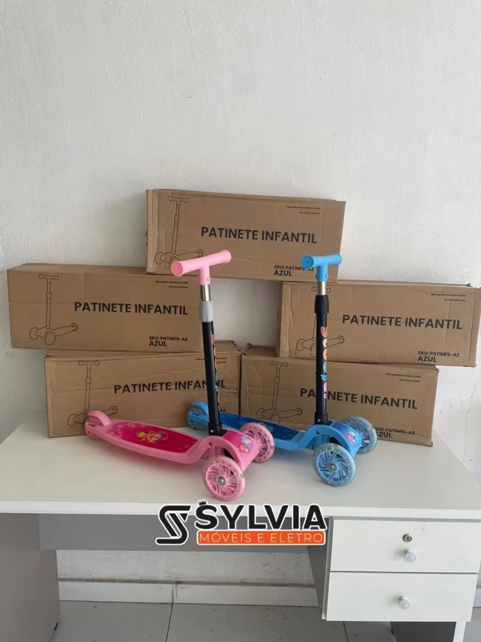 Patins Infantil 3 Rodas com LED - Rosa e Azul - Foto 4