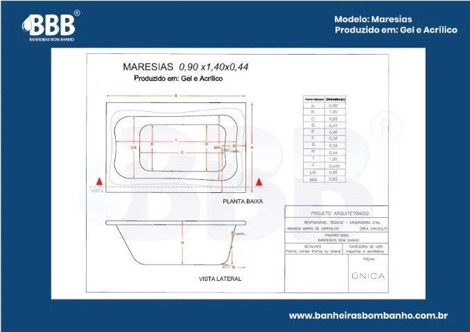 Banheira Retangular Maresias COMPLETA Com Hidro Em Acrílico (LACRADA)  - Foto 3