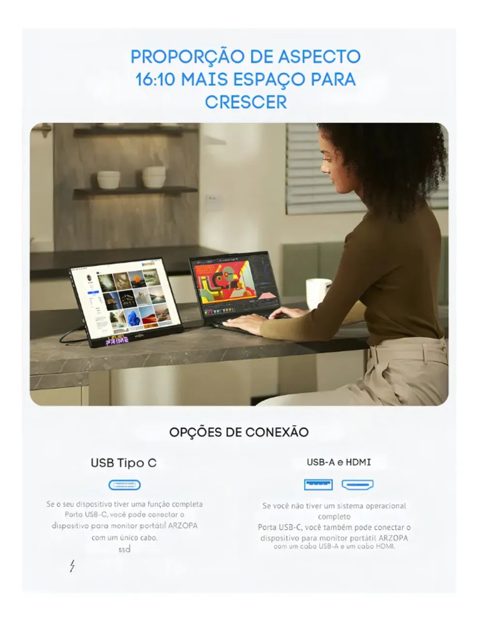 Monitor Portátil Arzopa Z1rc 16 2.5k Qhd Ips 60hz Usbc Hdmi - Foto 2