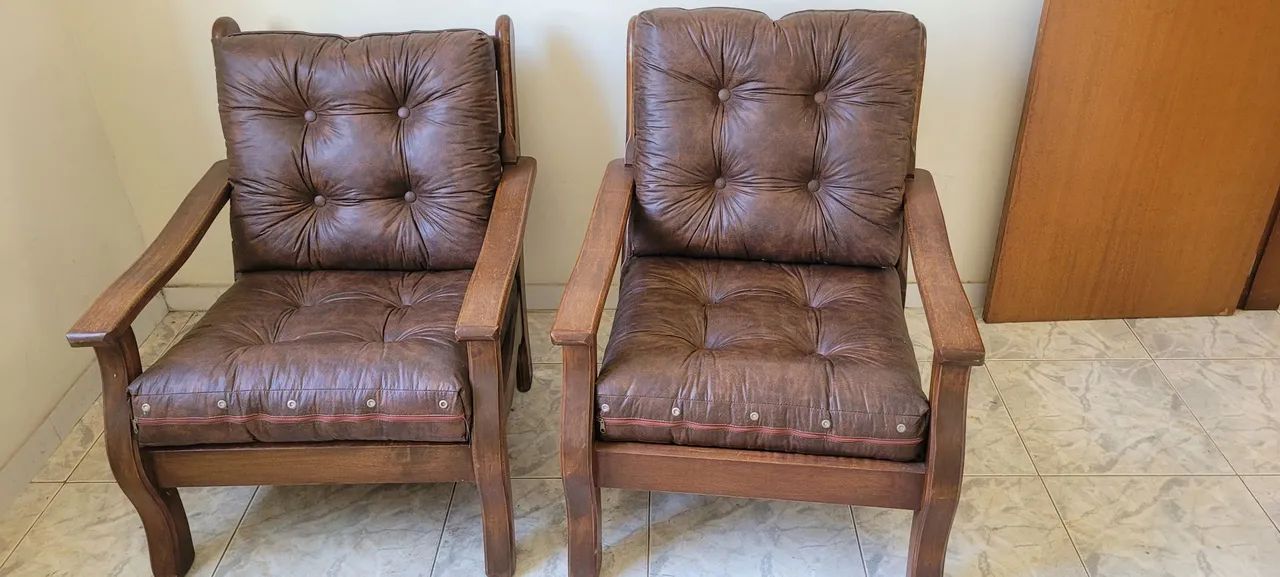 Sofá conjunto de Couro Vintage 3/2 Lugares - Foto 4