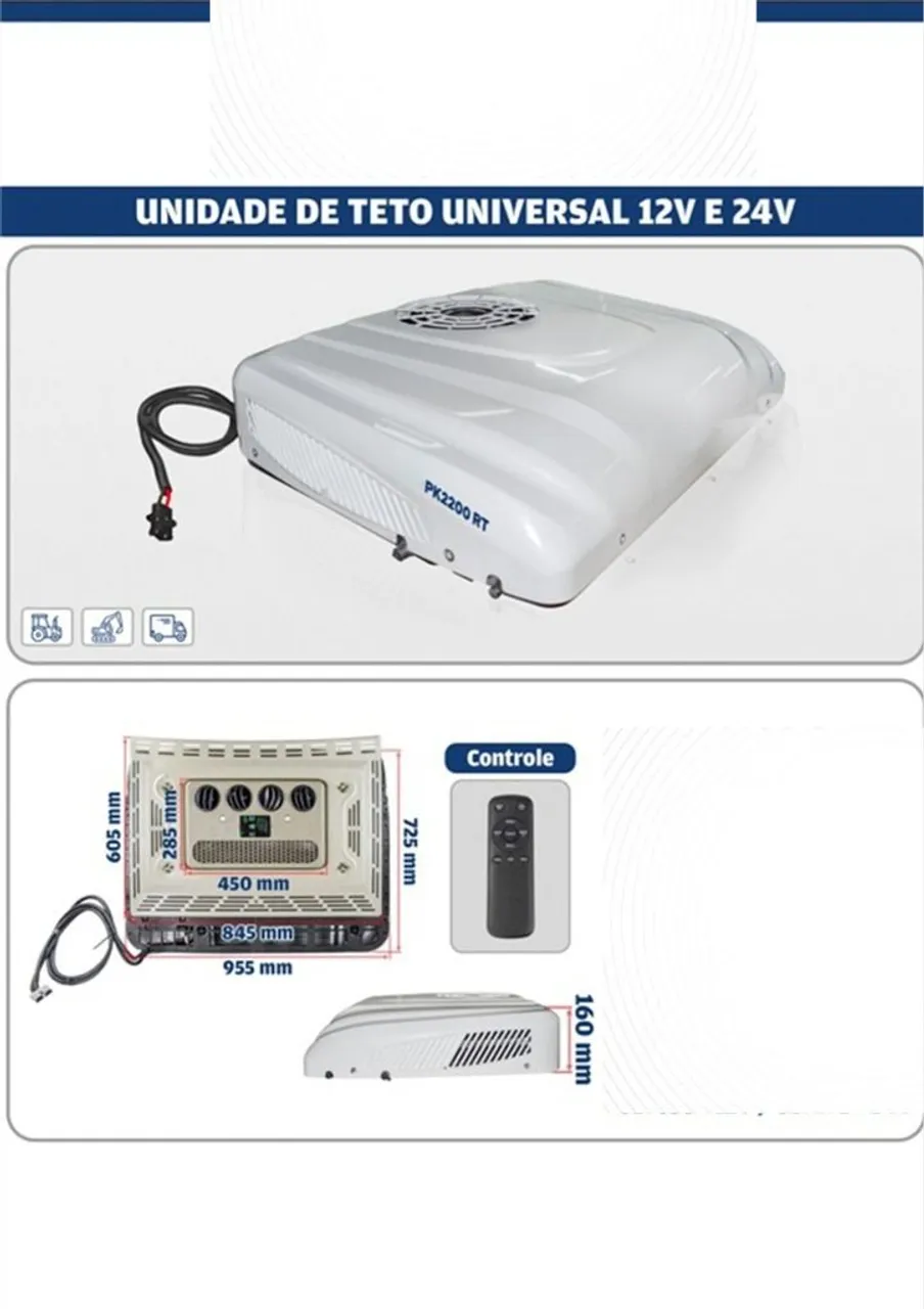 Ar Condicionado de Teto Universal 12V e 24V