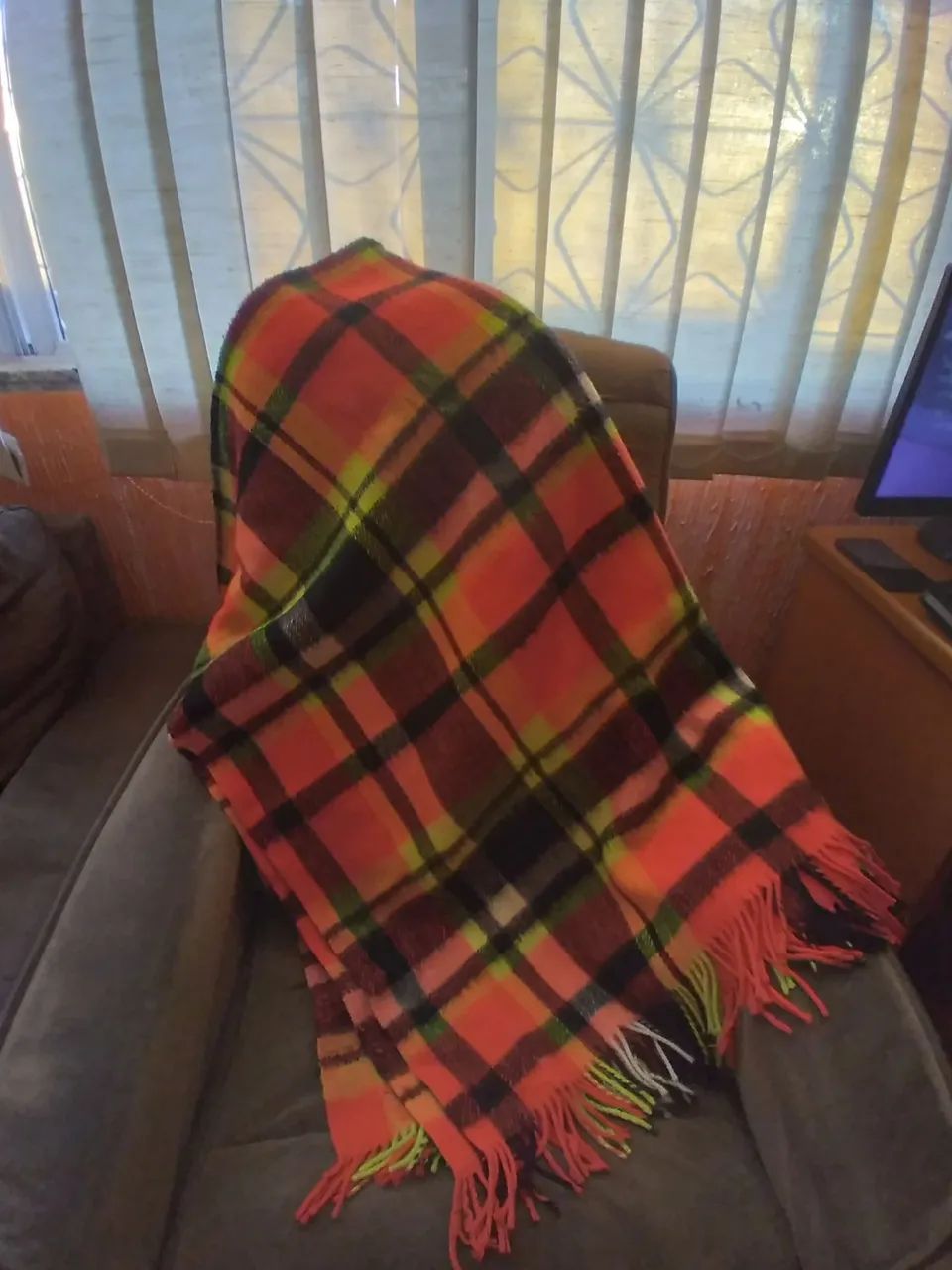 Manta lã xadrez, confortável, com franjas, 2,24 x 2,00