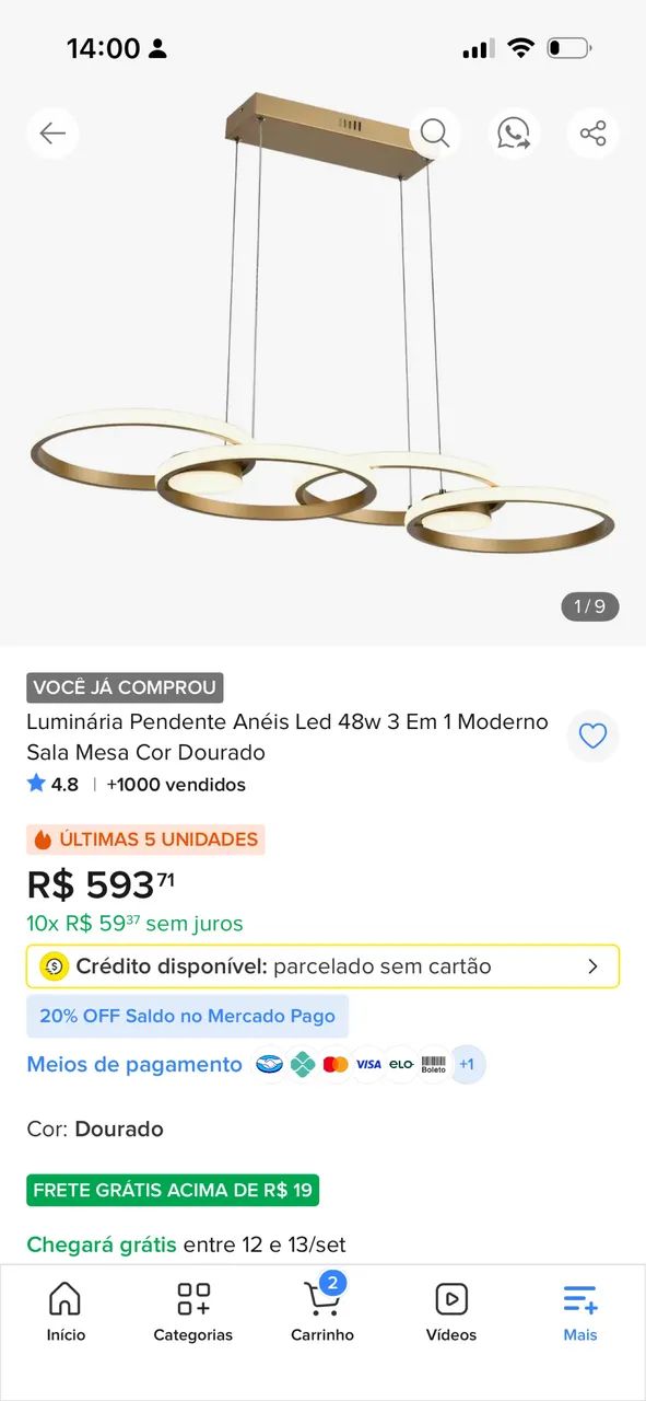 Luminária Pendente anéis led - Foto 2