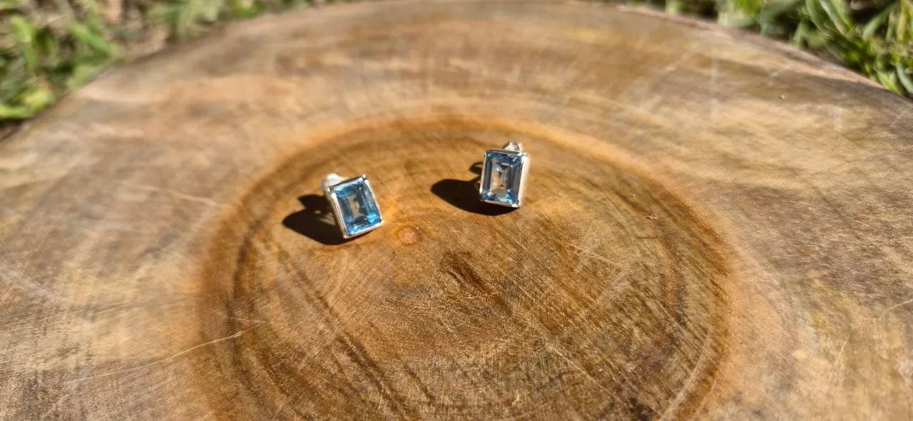 Brinco em prata com Topázio Swiss Blue  - Foto 3