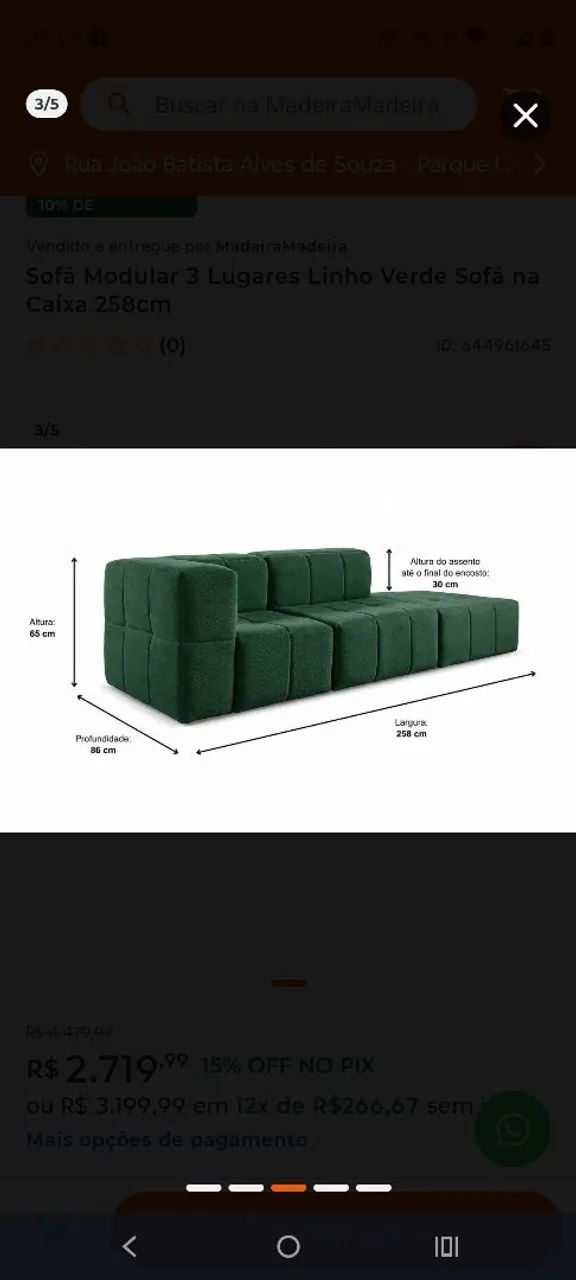 Sofá modular 2/3 lugares verde zurc decor - Foto 4