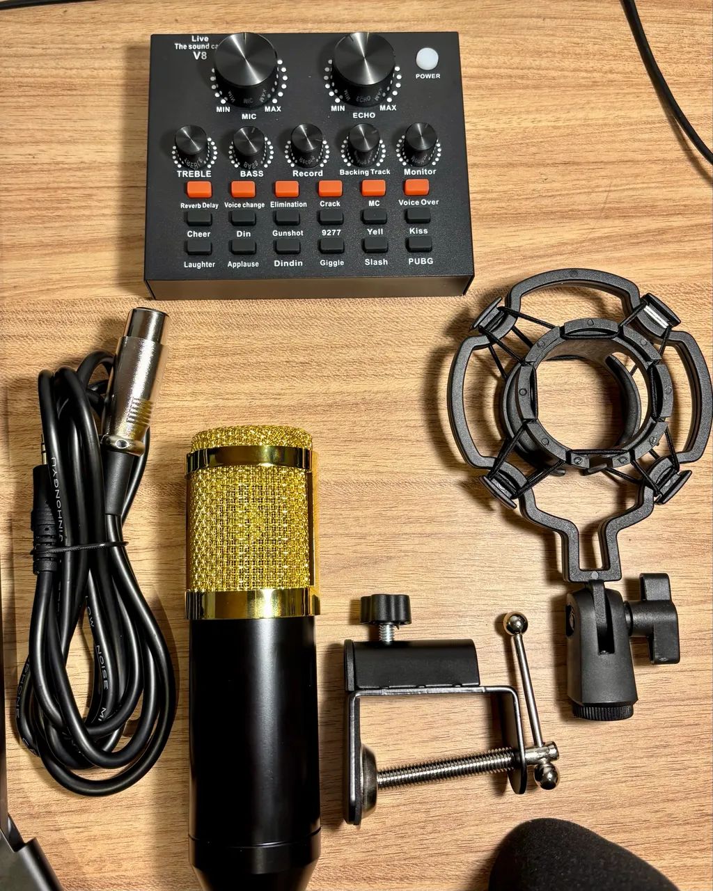 Microfone Keedi bm800 Com Braço Articulado + Kit Interface Mesa V8