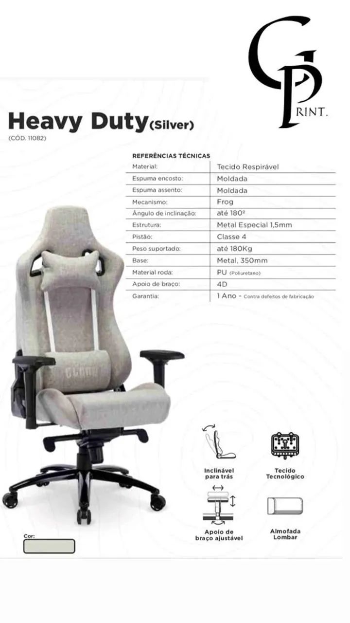 Cadeira Gamer King Heavy Duty Silver 