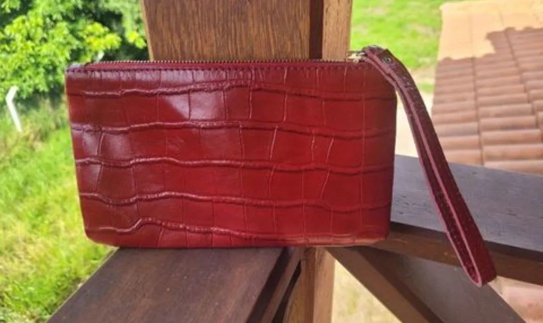 Bolsa Clutch Corello Vermelha Couro Croco Original - Elegante e Versátil<br> - Foto 5
