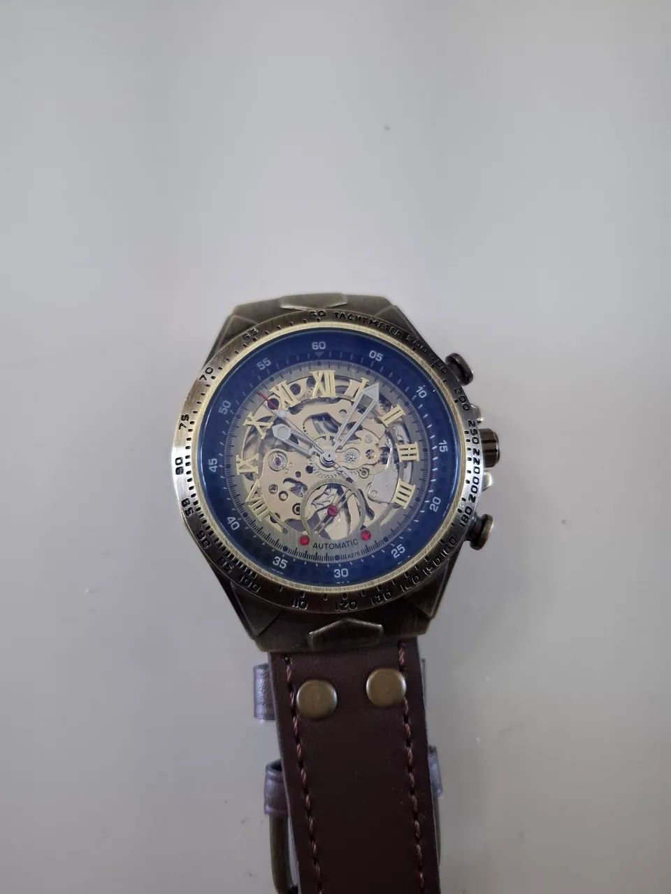 Relógio Masculino Automático Steampunk Skeleton - Bronze Vintage