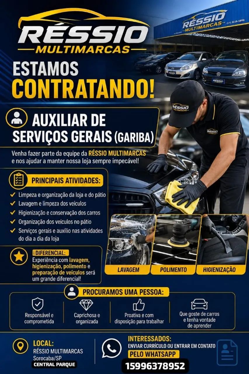 Vaga de emprego em loja de carros