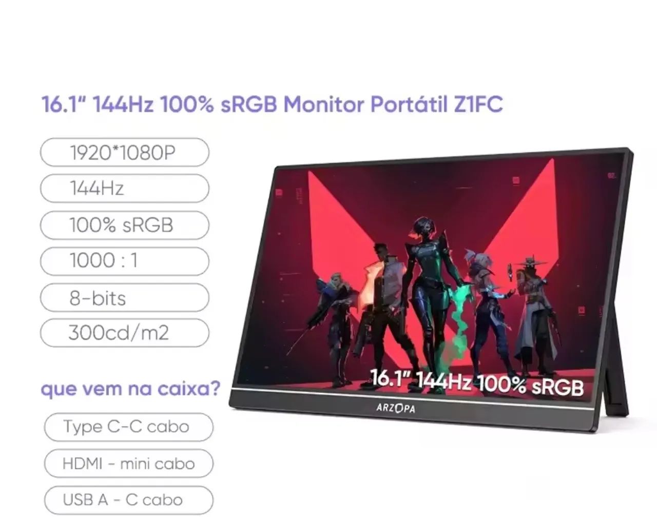 Monitor Arzopa Z1FC 144Hz 16.1? 1080p - Foto 2